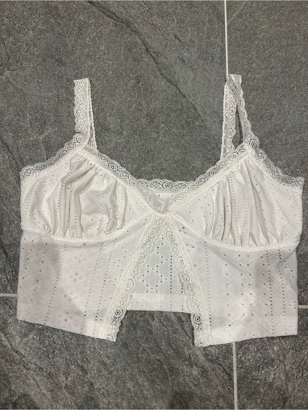 SHEIN White Eyelet Lace Bralette Tank Top